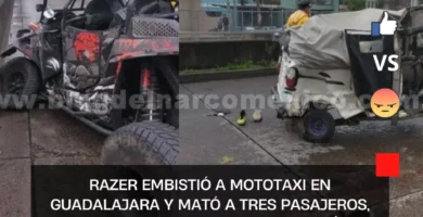 Razer embistió a Mototaxi en Guadalajara y mató a tres pasajeros, el conductor del Razer escapó, hay dos heridos