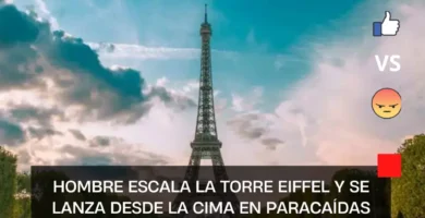 Hombre escala la Torre Eiffel y se lanza desde la cima en paracaídas