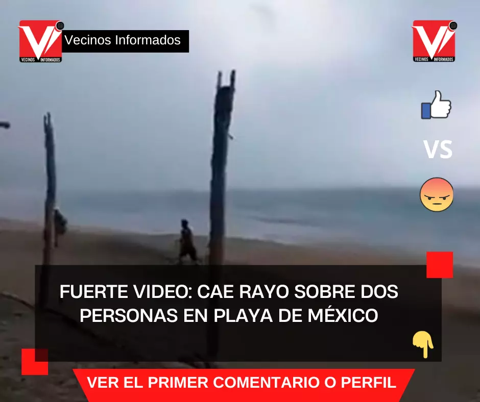 Cae rayo sobre dos personas en playa de México