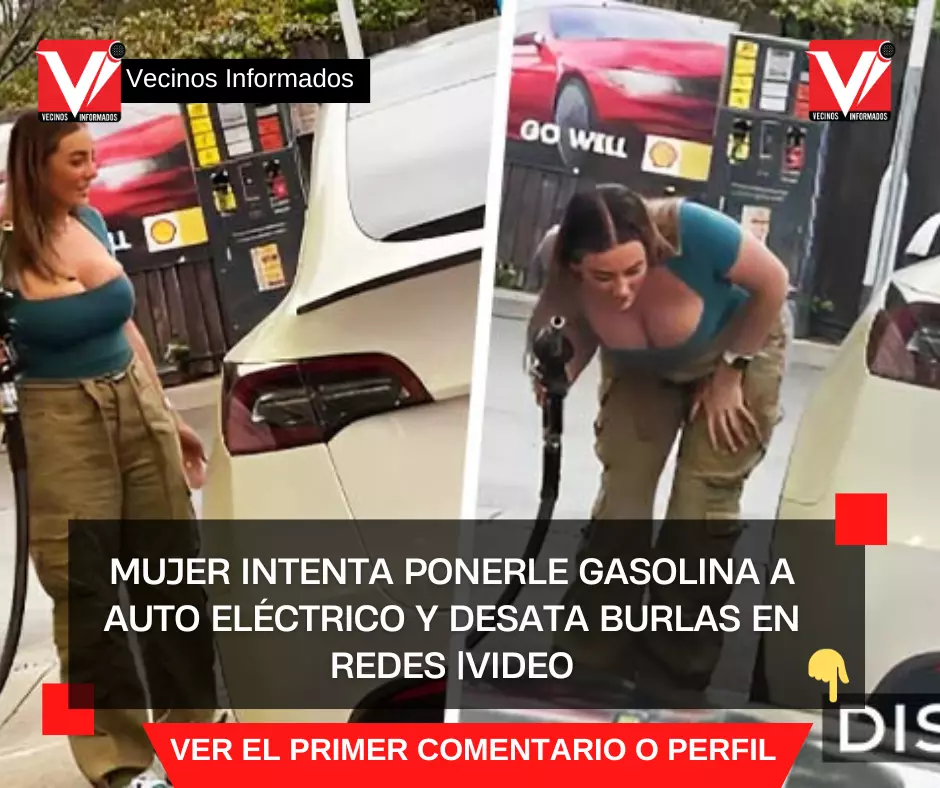 Mujer intenta ponerle gasolina a auto eléctrico y desata burlas en redes |VIDEO