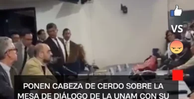 Ponen cabeza de cerdo sobre la mesa de diálogo de la UNAM con su Sindicato