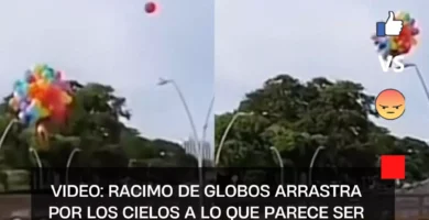 VIDEO: Racimo de globos arrastra por los cielos a lo que parece ser un niño