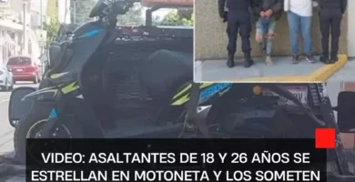 VIDEO: Asaltantes de 18 y 26 años se estrellan en motoneta y los someten