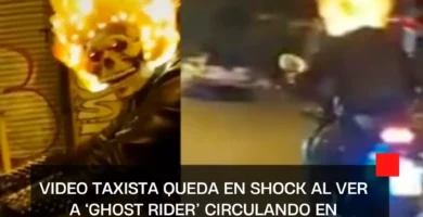 VIDEO Taxista queda en shock al ver a ‘Ghost Rider’ circulando en motocicleta
