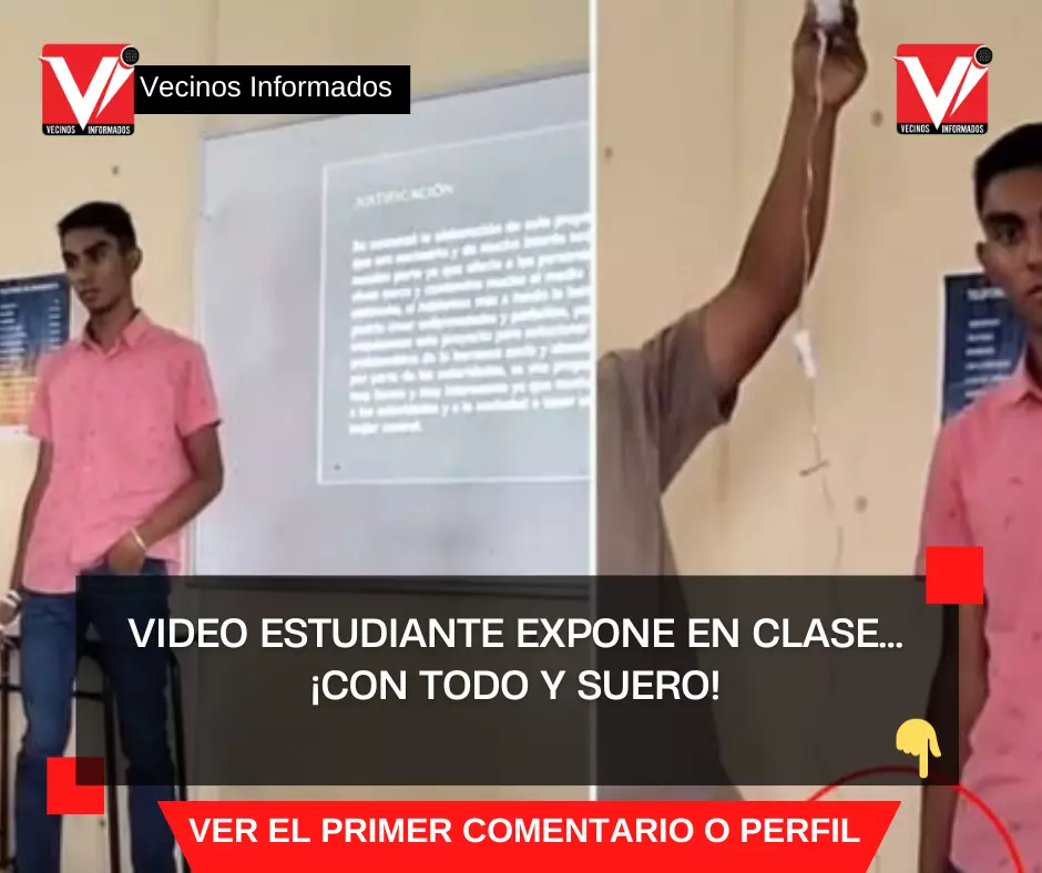 VIDEO Estudiante expone en clase… ¡con todo y suero!