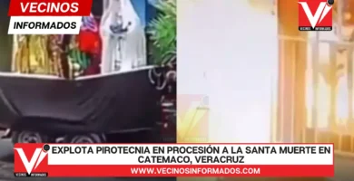 Explota pirotecnia en procesión a la Santa Muerte en Catemaco, Veracruz