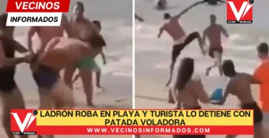 VIDEO: Ladrón roba en playa y turista lo detiene con patada voladora