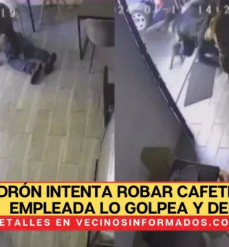 Ladrón intenta robar cafetería pero empleada lo golpea y derriba (Video)