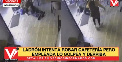 Ladrón intenta robar cafetería pero empleada lo golpea y derriba (Video)