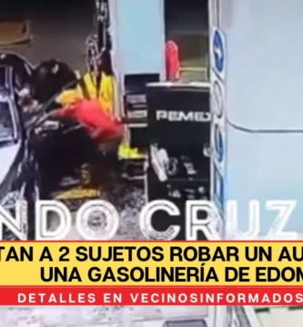 Captan a 2 sujetos robar un automóvil en una gasolinería de Edomex
