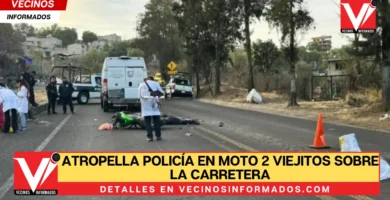 Atropella policía en moto 2 viejitos sobre la carretera