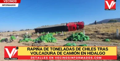 Rapiña de Toneladas de Chiles tras Volcadura de Camión en Hidalgo