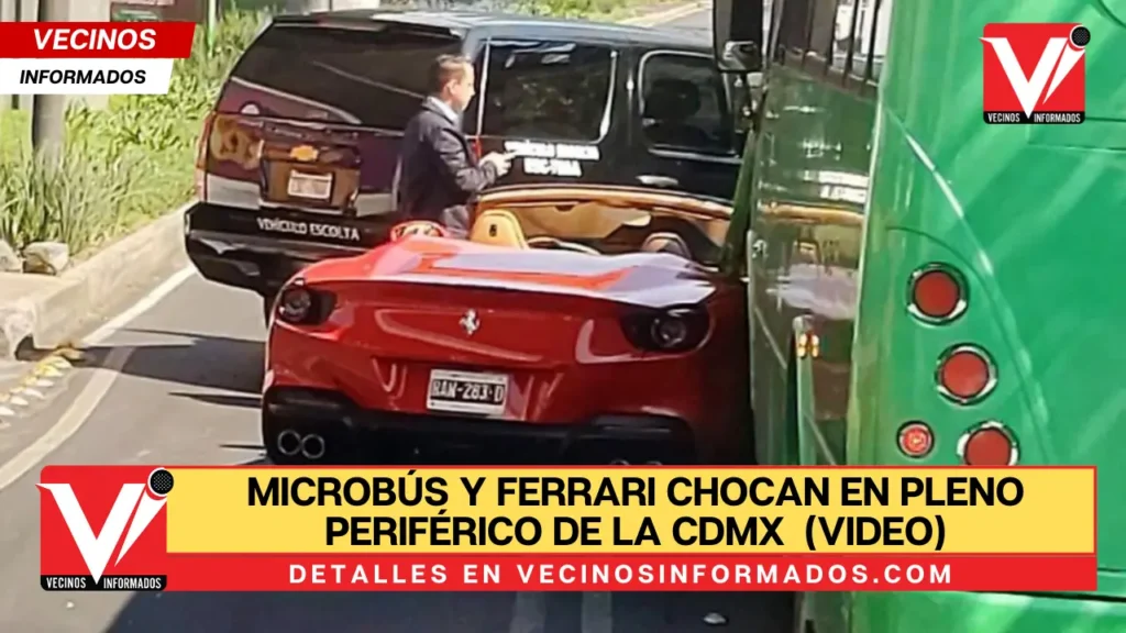 Microbús y Ferrari chocan en pleno Periférico de la CDMX; ¿quién tuvo la culpa? (VIDEO)