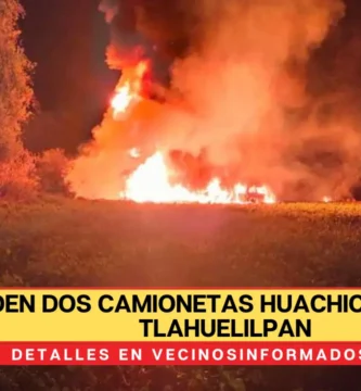 Arden dos camionetas huachicoleras en Tlahuelilpan
