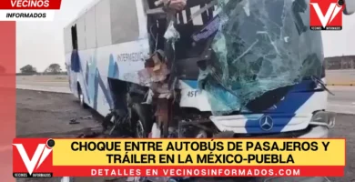 Choque entre autobús de pasajeros y tráiler en la México-Puebla deja ocho lesionados