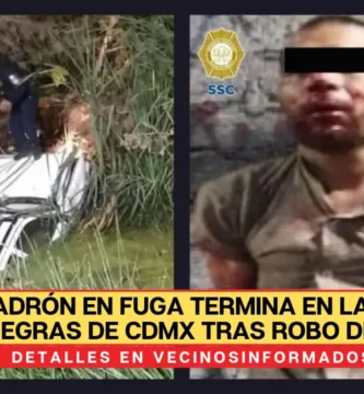 LADRÓN EN FUGA TERMINA EN LAS AGUAS NEGRAS DE CDMX TRAS ROBO DE COCHE.