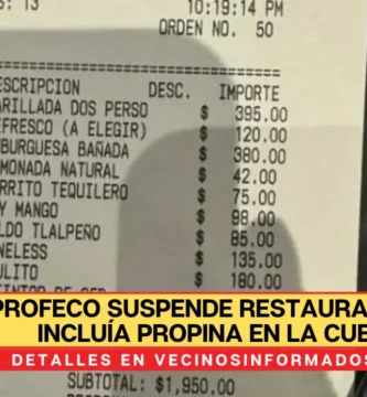 Profeco suspende restaurante que incluía propina en la cuenta