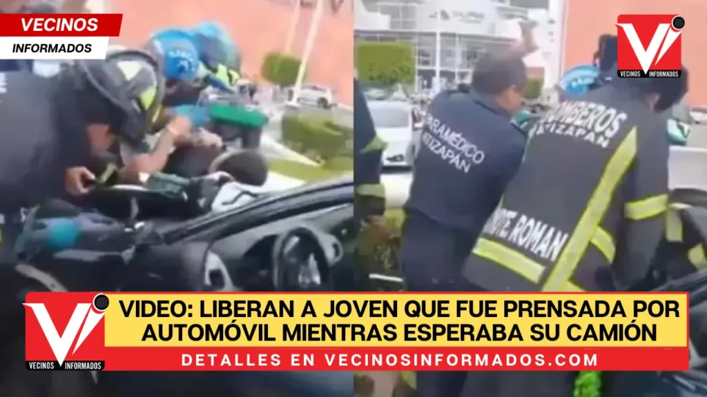 Video: liberan a joven que fue prensada por automóvil mientras esperaba su camión