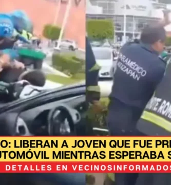 Video: liberan a joven que fue prensada por automóvil mientras esperaba su camión