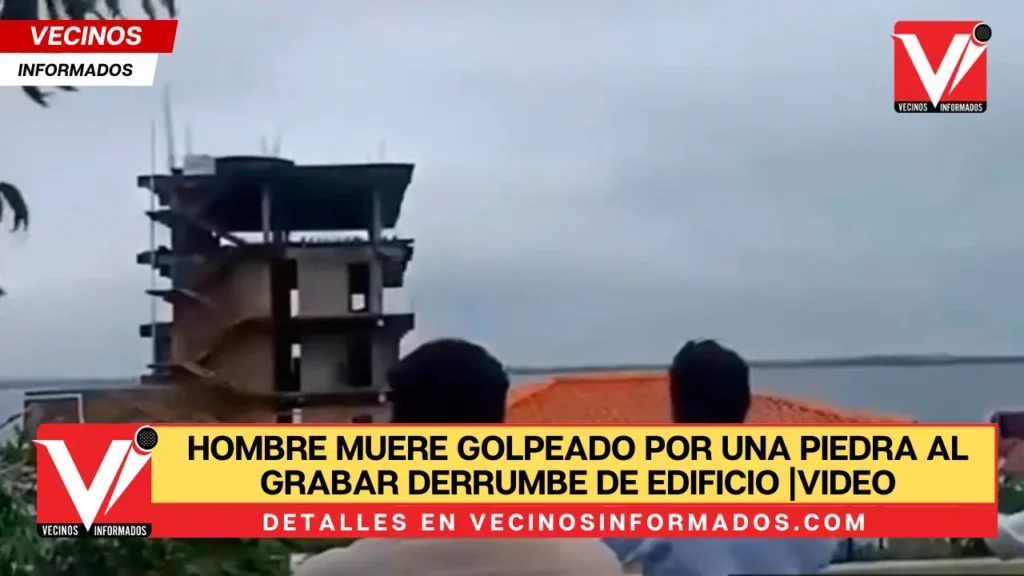 Video: Hombre es impactado por piedra al grabar derrumbe de edificio