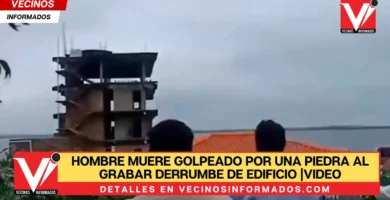 Video: Hombre es impactado por piedra al grabar derrumbe de edificio