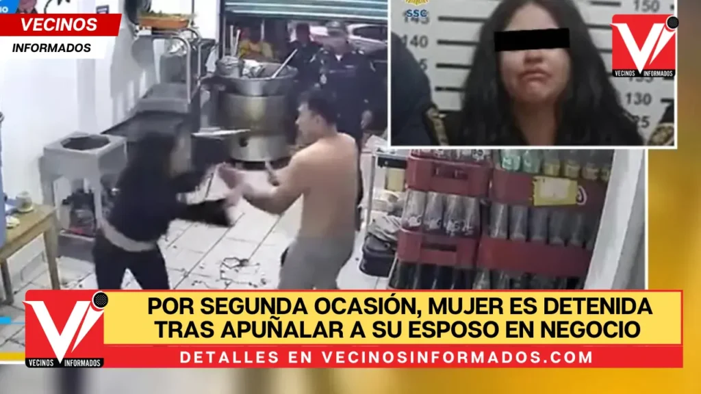 Por segunda ocasión, mujer es detenida tras apuñalar a su esposo en negocio