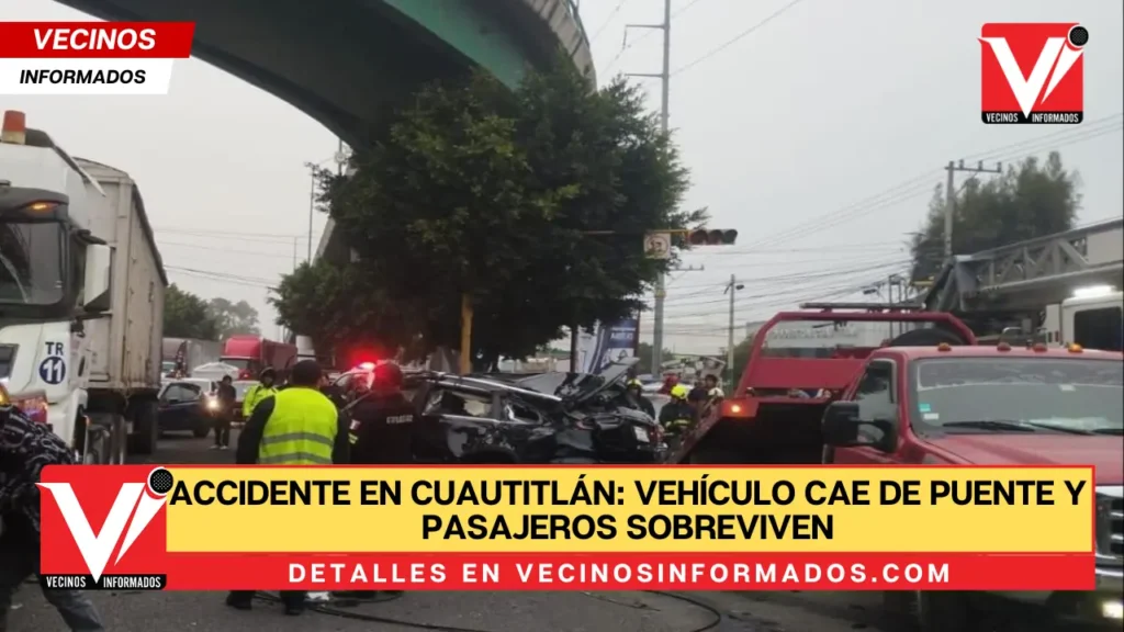 Accidente en Cuautitlán: Vehículo cae de puente y pasajeros sobreviven