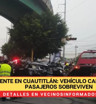 Accidente en Cuautitlán: Vehículo cae de puente y pasajeros sobreviven