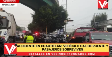 Accidente en Cuautitlán: Vehículo cae de puente y pasajeros sobreviven