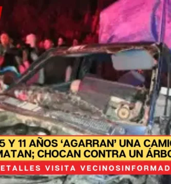 Niños de 15 y 11 años ‘agarran’ una camioneta y se matan; chocan contra un árbol