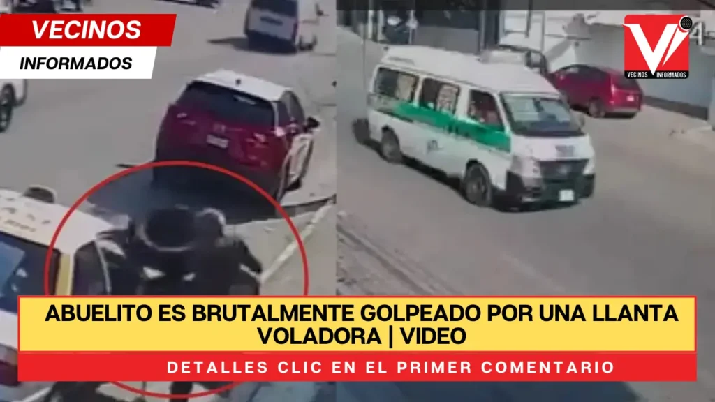 Abuelito es brutalmente golpeado por una llanta voladora | VIDEO