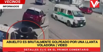 Abuelito es brutalmente golpeado por una llanta voladora | VIDEO