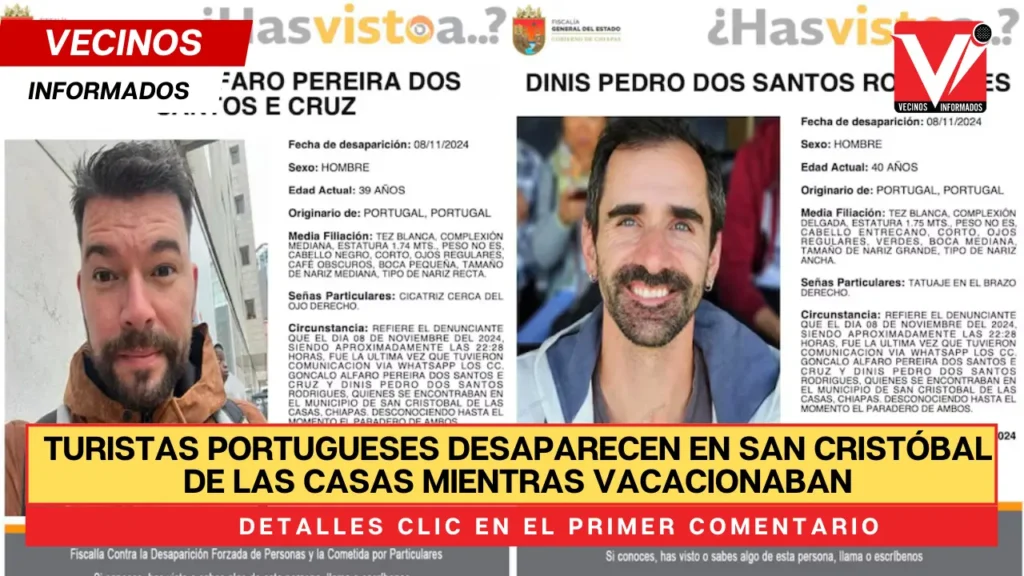 Turistas portugueses desaparecen en San Cristóbal de las Casas mientras vacacionaban