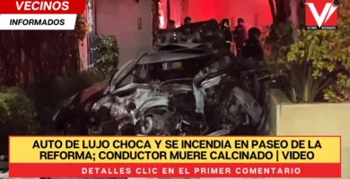 Auto de lujo choca y se incendia en Paseo de la Reforma; conductor muere calcinado | VIDEO