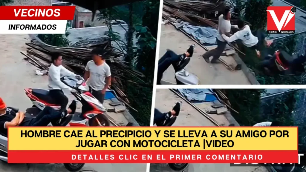 Hombre cae al precipicio y se lleva a su amigo por jugar con motocicleta |VIDEO