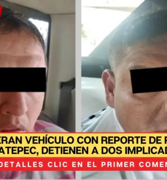 Recuperan vehículo con reporte de robo en Ecatepec, detienen a dos implicados