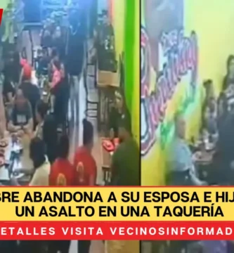 VIDEO Hombre abandona a su esposa e hijos durante un asalto en una taquería