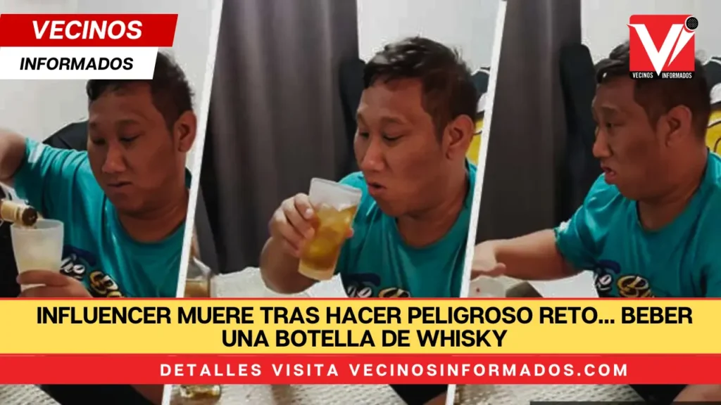 Influencer muere tras hacer peligroso reto… beber una botella de whisky