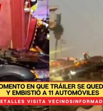 Así fue el momento en que tráiler se quedó sin frenos y embistió a 11 automóviles