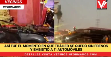 Así fue el momento en que tráiler se quedó sin frenos y embistió a 11 automóviles