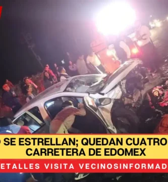 Taxi y auto se estrellan; quedan cuatro muertos en carretera de Edomex