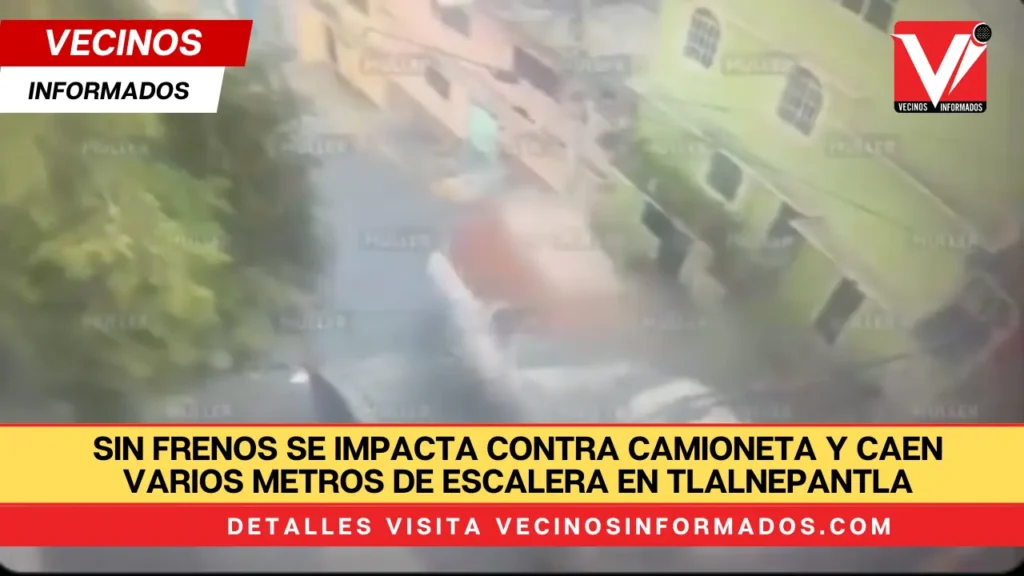 Un accidente se registró en la colonia Doctor Jorge Ramírez Cantú, en el municipio de Tlalnepantla, cuando un automóvil perdió los frenos y se impactó contra una camioneta. Debido a la fuerza del choque, ambos vehículos terminaron cayendo por una escalera, recorriendo varios metros antes de detenerse.