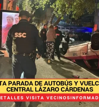 Taxi impacta parada de autobús y vuelca sobre Eje Central Lázaro Cárdenas en Peralvillo