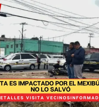 Motociclista es impactado por el Mexibús; su casco no lo salvó