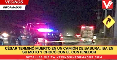 César terminó muerto en un camión de basura; iba en su moto y chocó con el contenedor