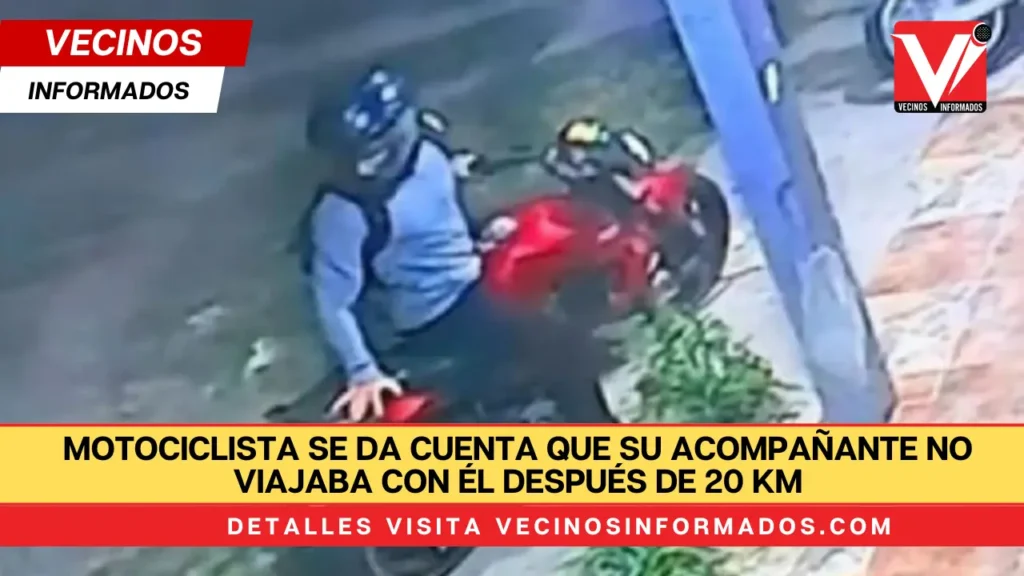 Motociclista se da cuenta que su acompañante no viajaba con él después de 20 km