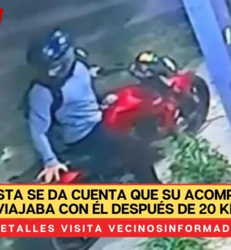 Motociclista se da cuenta que su acompañante no viajaba con él después de 20 km