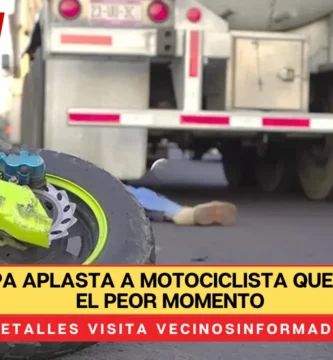Enorme pipa aplasta a motociclista que se cayó en el peor momento