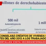 Infonavit congelará créditos de vivienda otorgados antes del año 2013 a los trabajadores