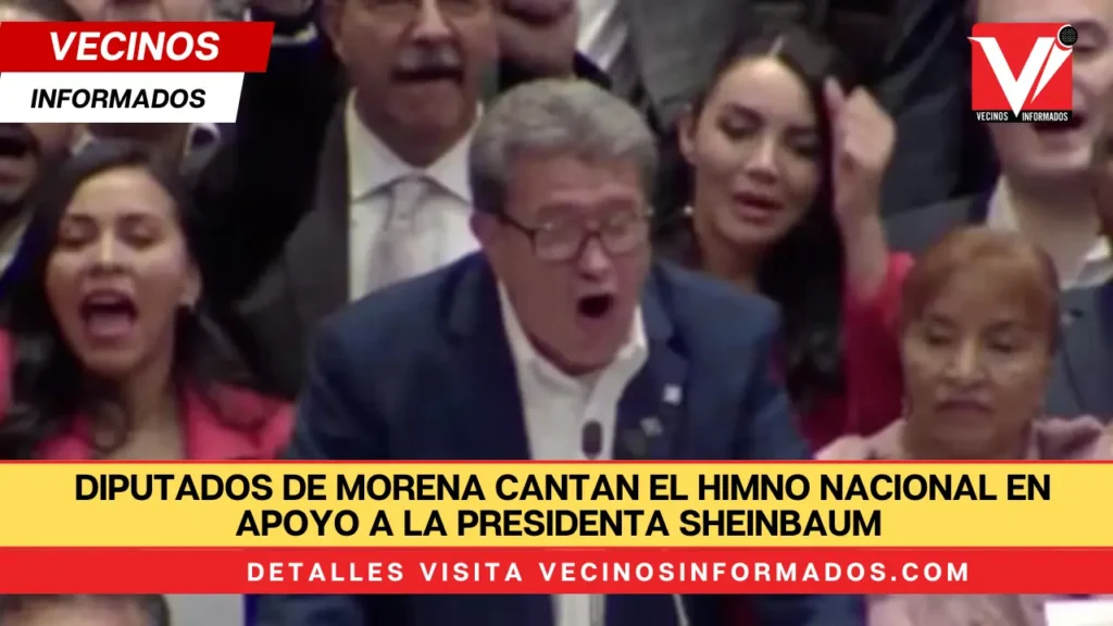 Diputados de Morena cantan el Himno Nacional en apoyo a la presidenta Sheinbaum tras imposición de aranceles